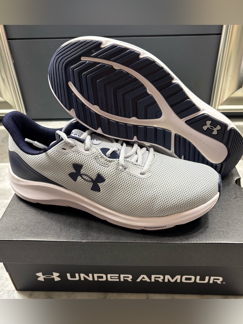 Under Armour 3028254 Men's UA Charged Pursuit 4 Running Grey Navy 9 / 10 / 11